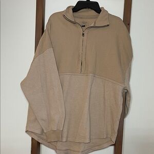 American Eagle Outfitters Tan Quarter-Zip Sweatshirt